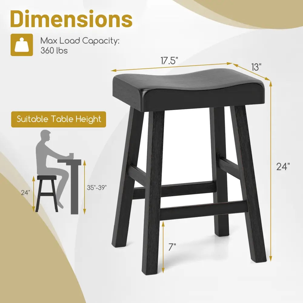 24 Inches Counter Height Stools Set of 2 with Footrest for Restaurant Cafe Pub-Black Costway