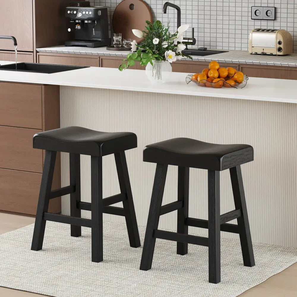 24 Inches Counter Height Stools Set of 2 with Footrest for Restaurant Cafe Pub-Black Costway