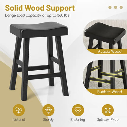 24 Inches Counter Height Stools Set of 2 with Footrest for Restaurant Cafe Pub-Black Costway