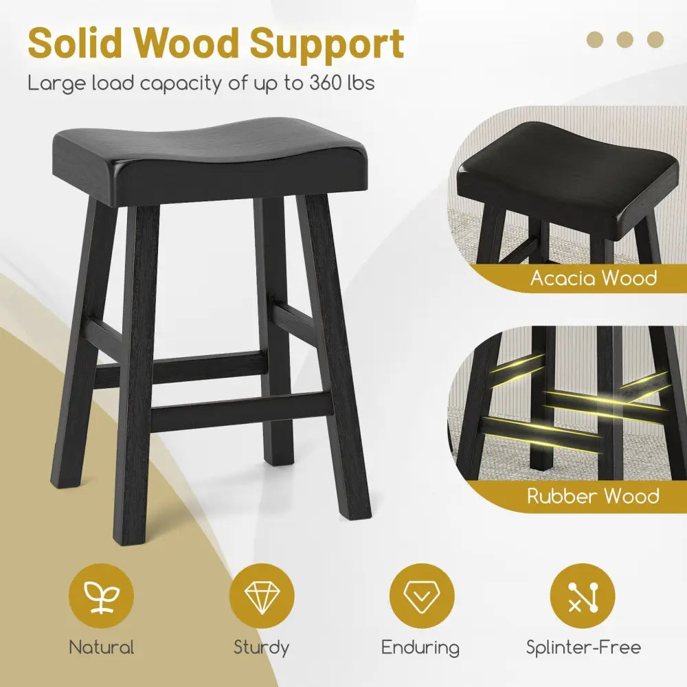 24 Inches Counter Height Stools Set of 2 with Footrest for Restaurant Cafe Pub-Black Costway
