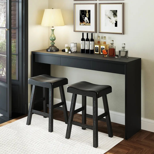 24 Inches Counter Height Stools Set of 2 with Footrest for Restaurant Cafe Pub-Black Costway