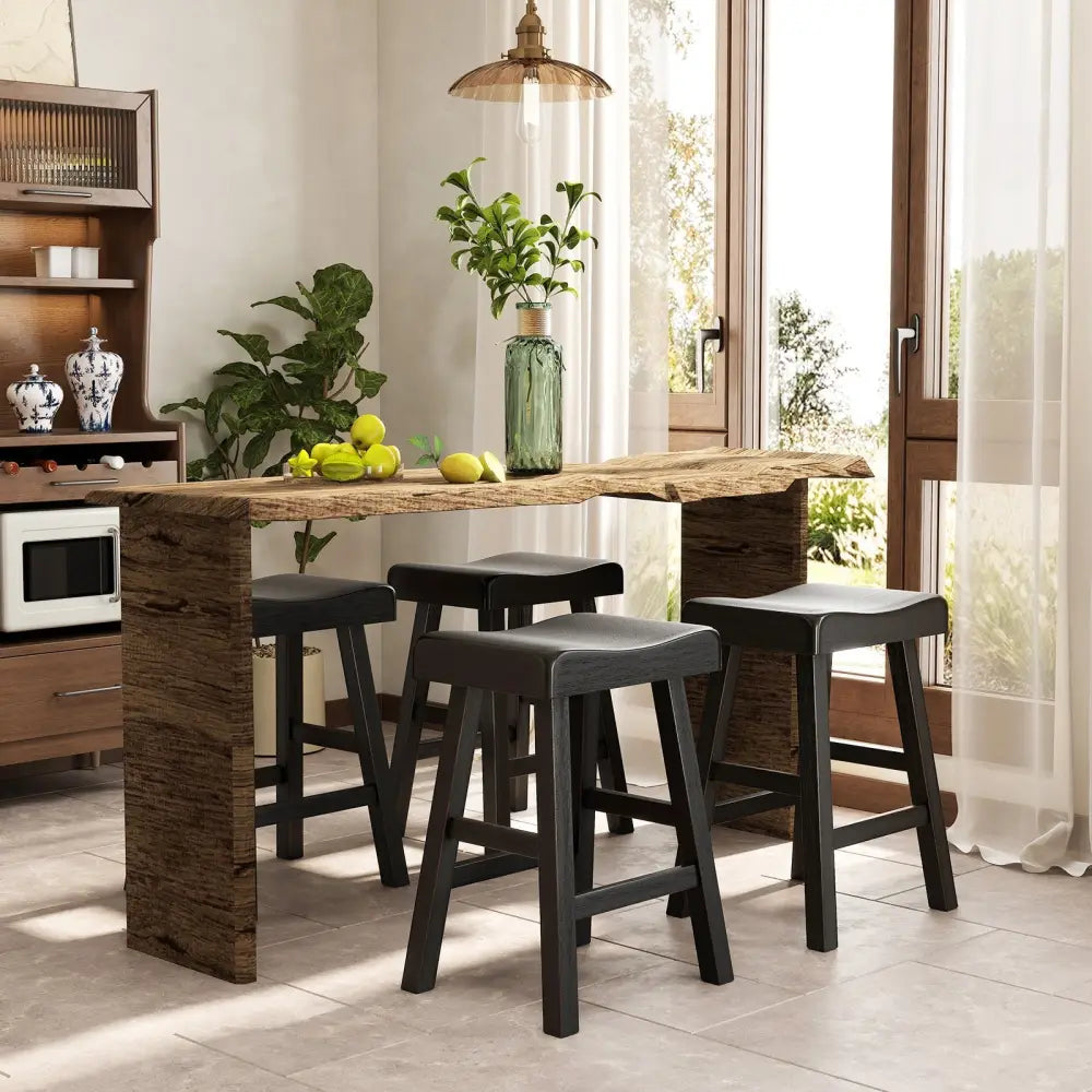24 Inches Counter Height Stools Set of 2 with Footrest for Restaurant Cafe Pub-Black Costway