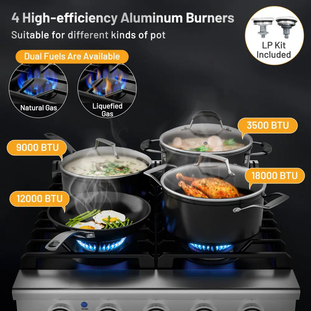 24 Inches Freestanding Natural Gas Range with 4 Burners Cooktop - Food Warmers & Burners