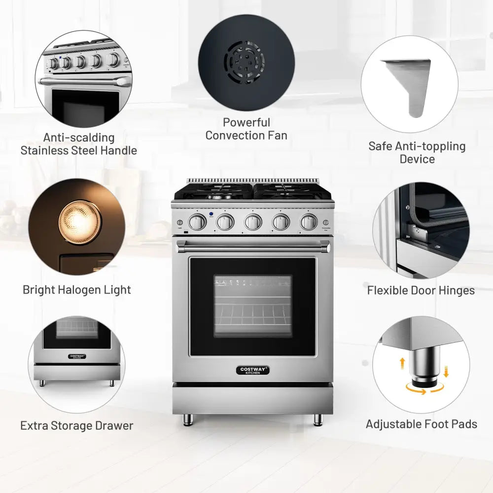 24 Inches Freestanding Natural Gas Range with 4 Burners Cooktop - Food Warmers & Burners