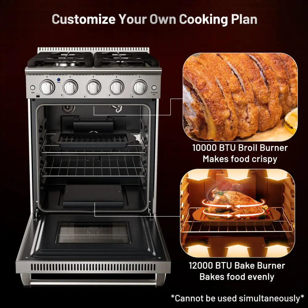 24 Inches Freestanding Natural Gas Range with 4 Burners Cooktop - Food Warmers & Burners