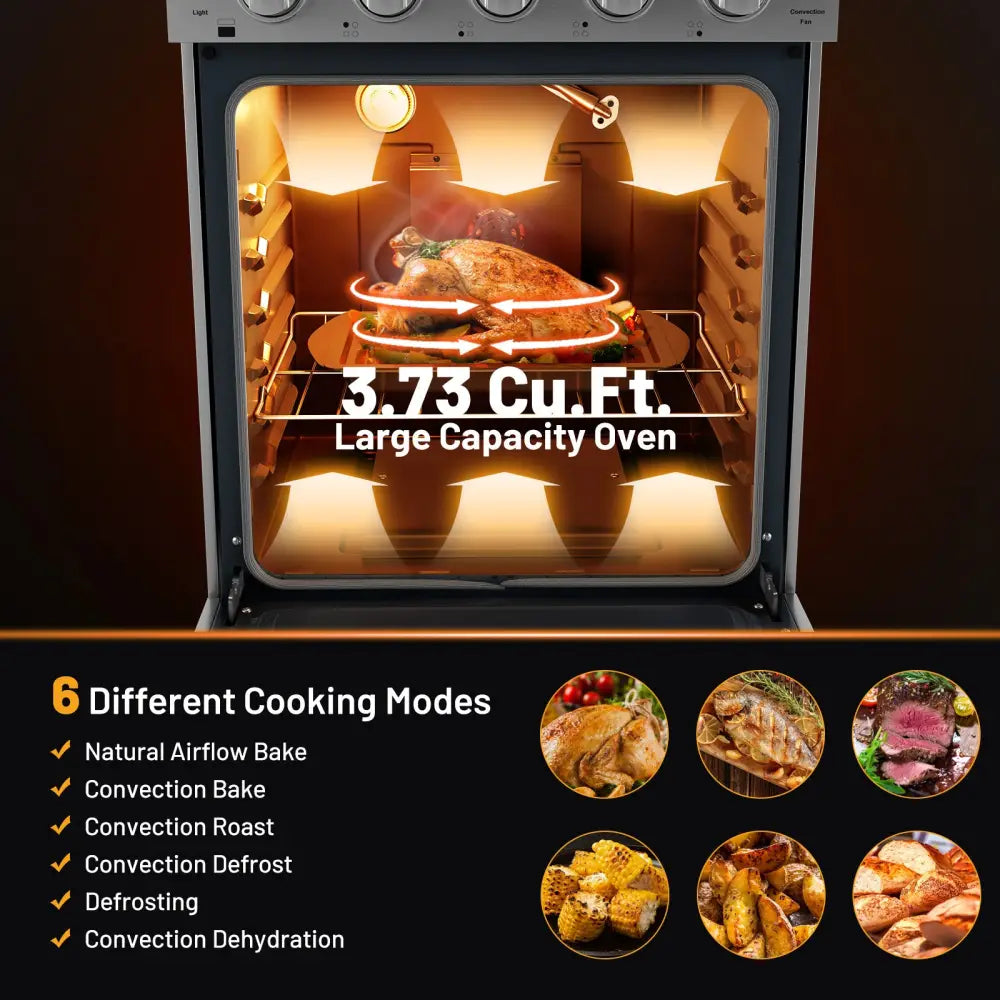 24 Inches Freestanding Natural Gas Range with 4 Burners Cooktop - Food Warmers & Burners