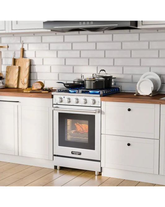 24 Inches Freestanding Natural Gas Range with 4 Burners Cooktop - Food Warmers & Burners