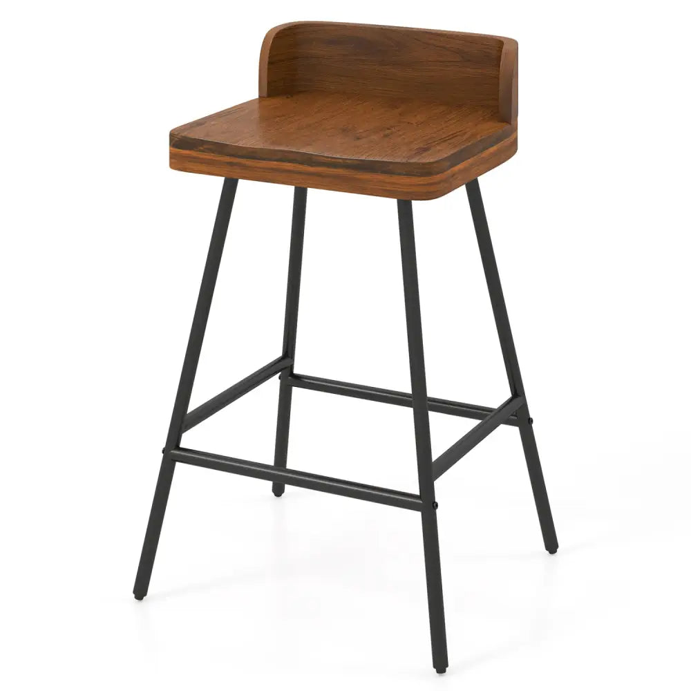 24’’ Industrial Rubber Wood Bar Stool with Low Back Metal Legs and Footrest-Brown - Brown - Bar Stools
