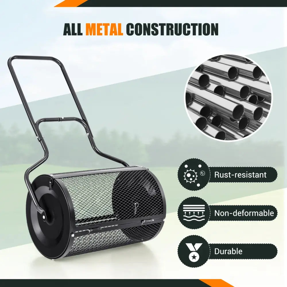 24€ Peat Moss Spreader with Upgrade Side Latches and U-shape Handle-Black - Black - Lawn Care Tools