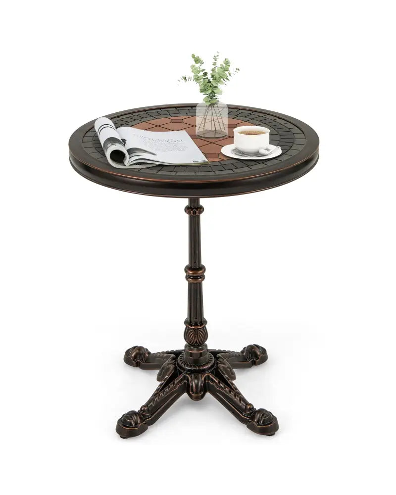 24’’ Round Patio Dining Table Weather-resistant Cast Aluminum Table-Bronze - Bronze - Patio Tables