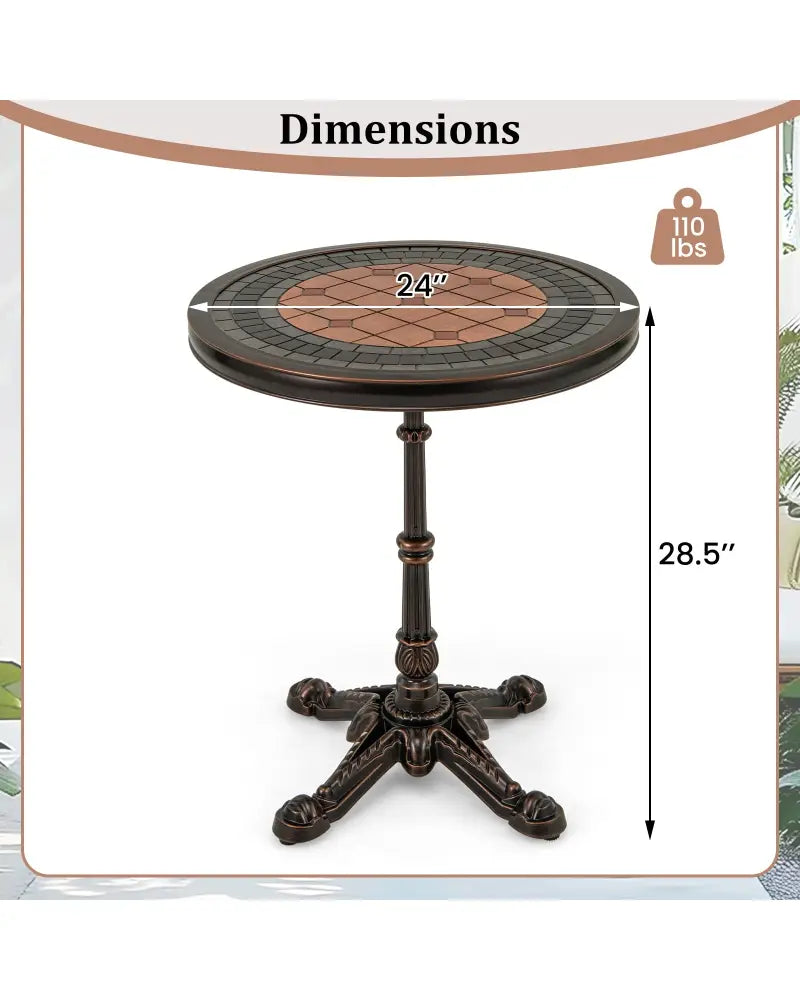 24’’ Round Patio Dining Table Weather-resistant Cast Aluminum Table-Bronze - Bronze - Patio Tables