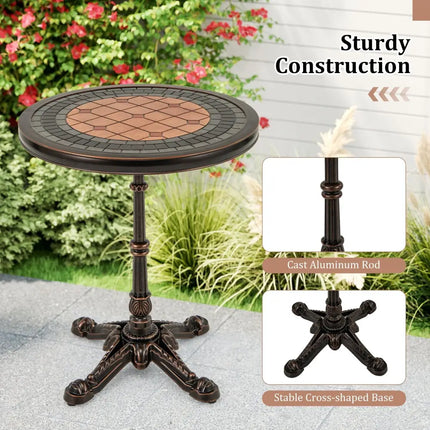 24’’ Round Patio Dining Table Weather-resistant Cast Aluminum Table-Bronze - Bronze - Patio Tables