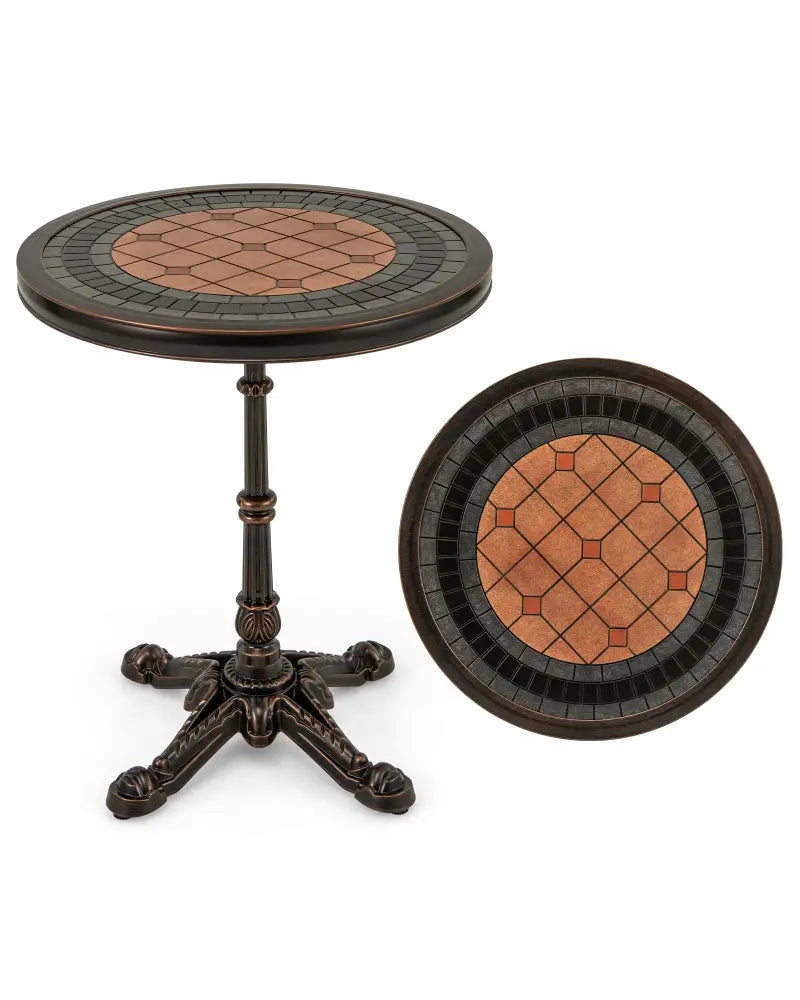 24’’ Round Patio Dining Table Weather-resistant Cast Aluminum Table-Bronze - Bronze - Patio Tables
