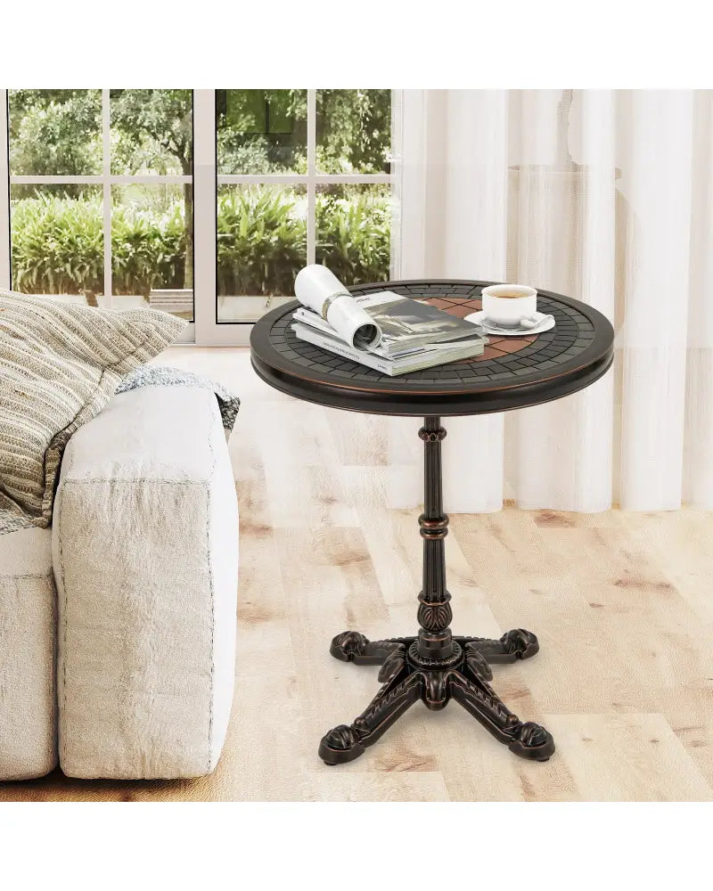 24’’ Round Patio Dining Table Weather-resistant Cast Aluminum Table-Bronze - Bronze - Patio Tables