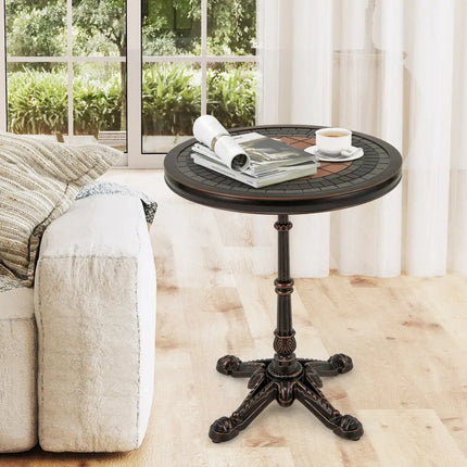 24’’ Round Patio Dining Table Weather-resistant Cast Aluminum Table-Bronze - Bronze - Patio Tables