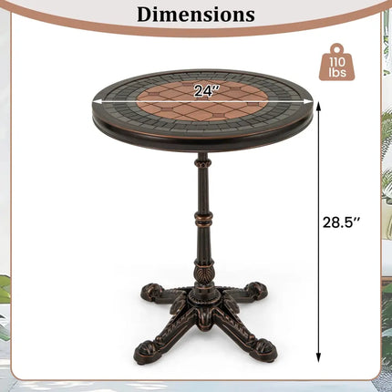 24’’ Round Patio Dining Table Weather-resistant Cast Aluminum Table-Bronze - Bronze - Patio Tables