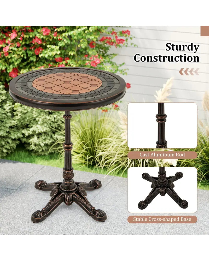 24’’ Round Patio Dining Table Weather-resistant Cast Aluminum Table-Bronze - Bronze - Patio Tables