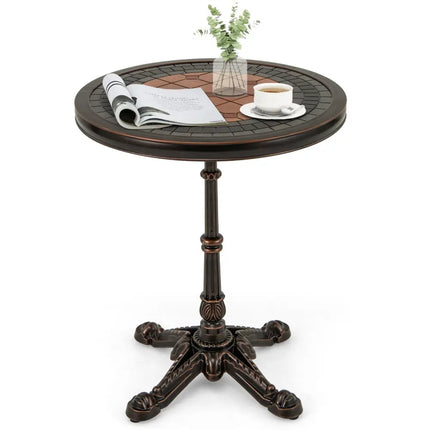 24’’ Round Patio Dining Table Weather-resistant Cast Aluminum Table-Bronze - Bronze - Patio Tables