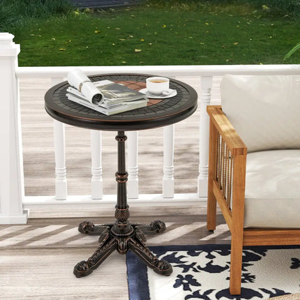 24’’ Round Patio Dining Table Weather-resistant Cast Aluminum Table-Bronze - Bronze - Patio Tables