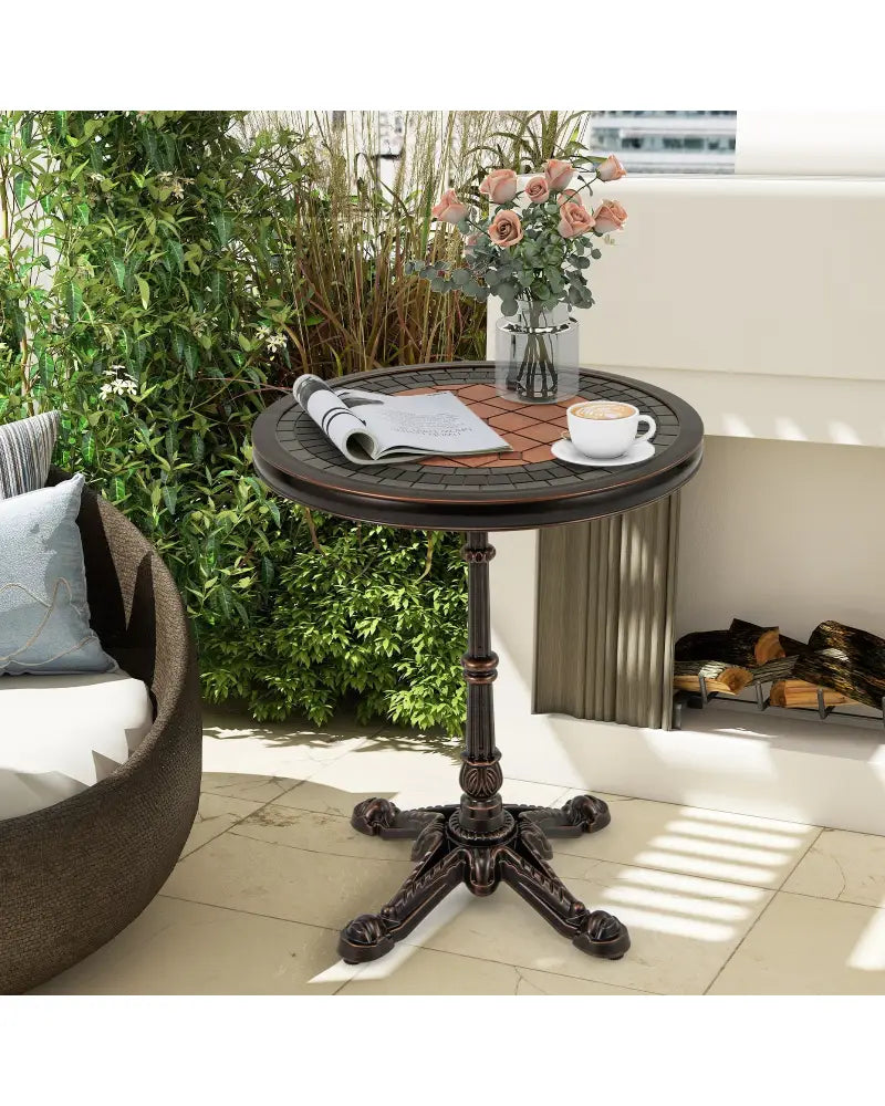 24’’ Round Patio Dining Table Weather-resistant Cast Aluminum Table-Bronze - Bronze - Patio Tables
