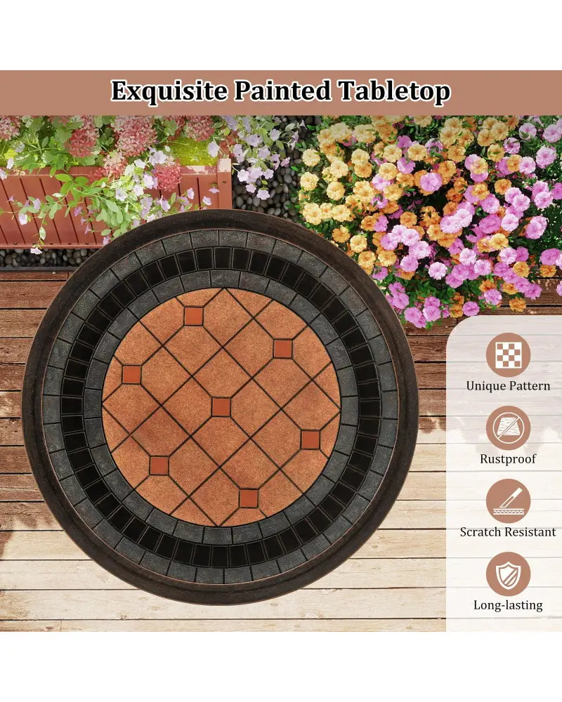 24’’ Round Patio Dining Table Weather-resistant Cast Aluminum Table-Bronze - Bronze - Patio Tables