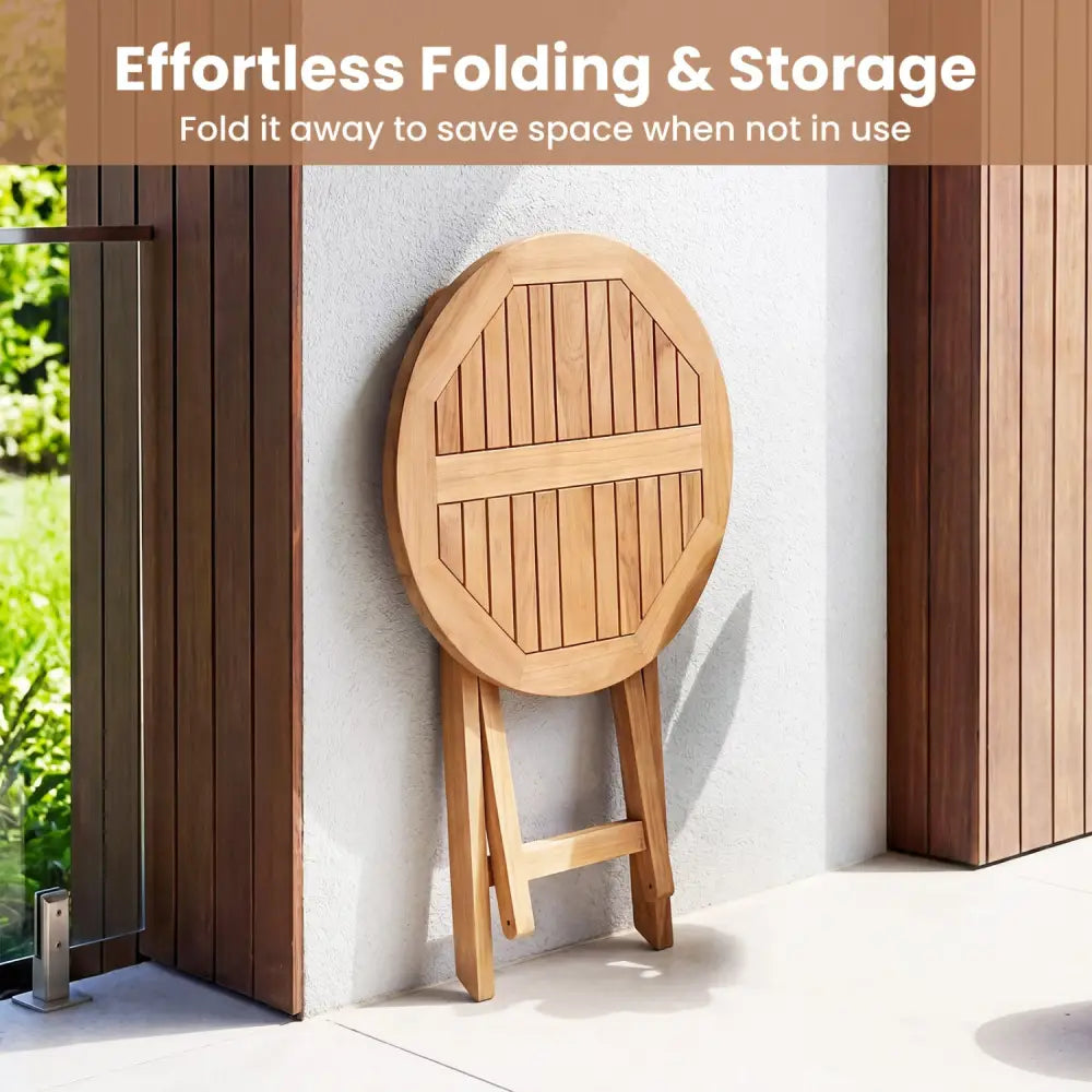 24’’ Round Solid Teak Outdoor Folding Bistro Table with Footrest - Patio Coffee Tables