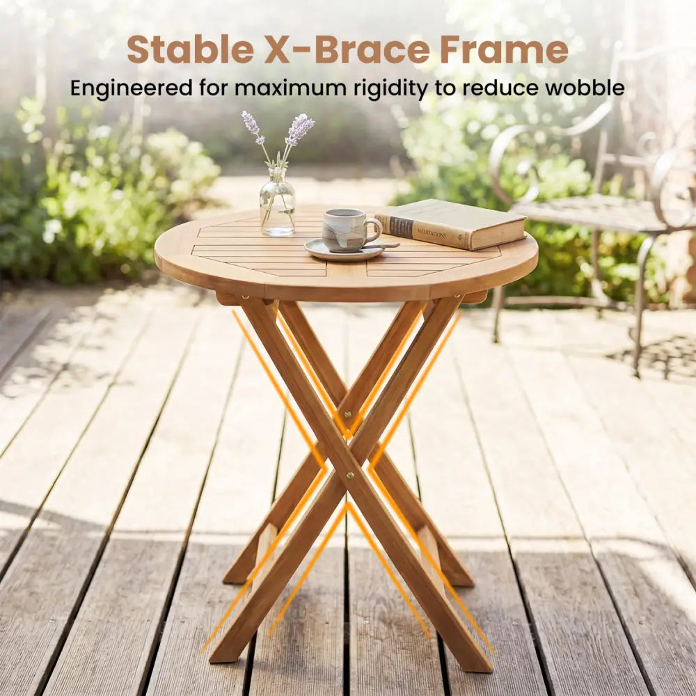 24’’ Round Solid Teak Outdoor Folding Bistro Table with Footrest - Patio Coffee Tables