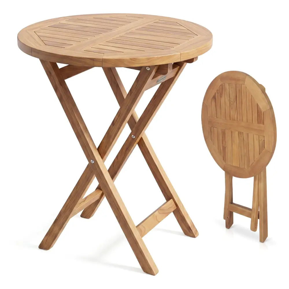 24’’ Round Solid Teak Outdoor Folding Bistro Table with Footrest - Patio Coffee Tables