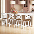 24’’ Rubberwood Swivel Barstools Set of 4 with Backrest and Large Seat-White - White - Bar Stools