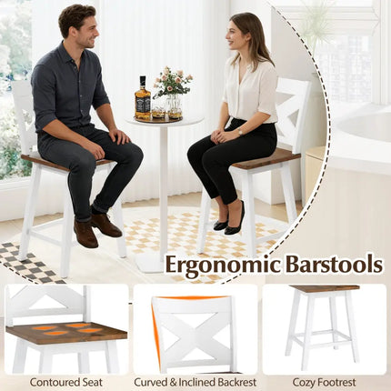 24" Rubberwood Swivel Barstools Set of 4 with Backrest and Large Seat-White Costway
