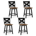 24" Rubberwood Swivel Barstools Set of 4 with Backrest and Large Seat-Black Costway
