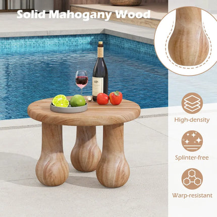 24" Small Solid Mahogany Wood Coffee Table with Thickened Top and Column Legs Costway