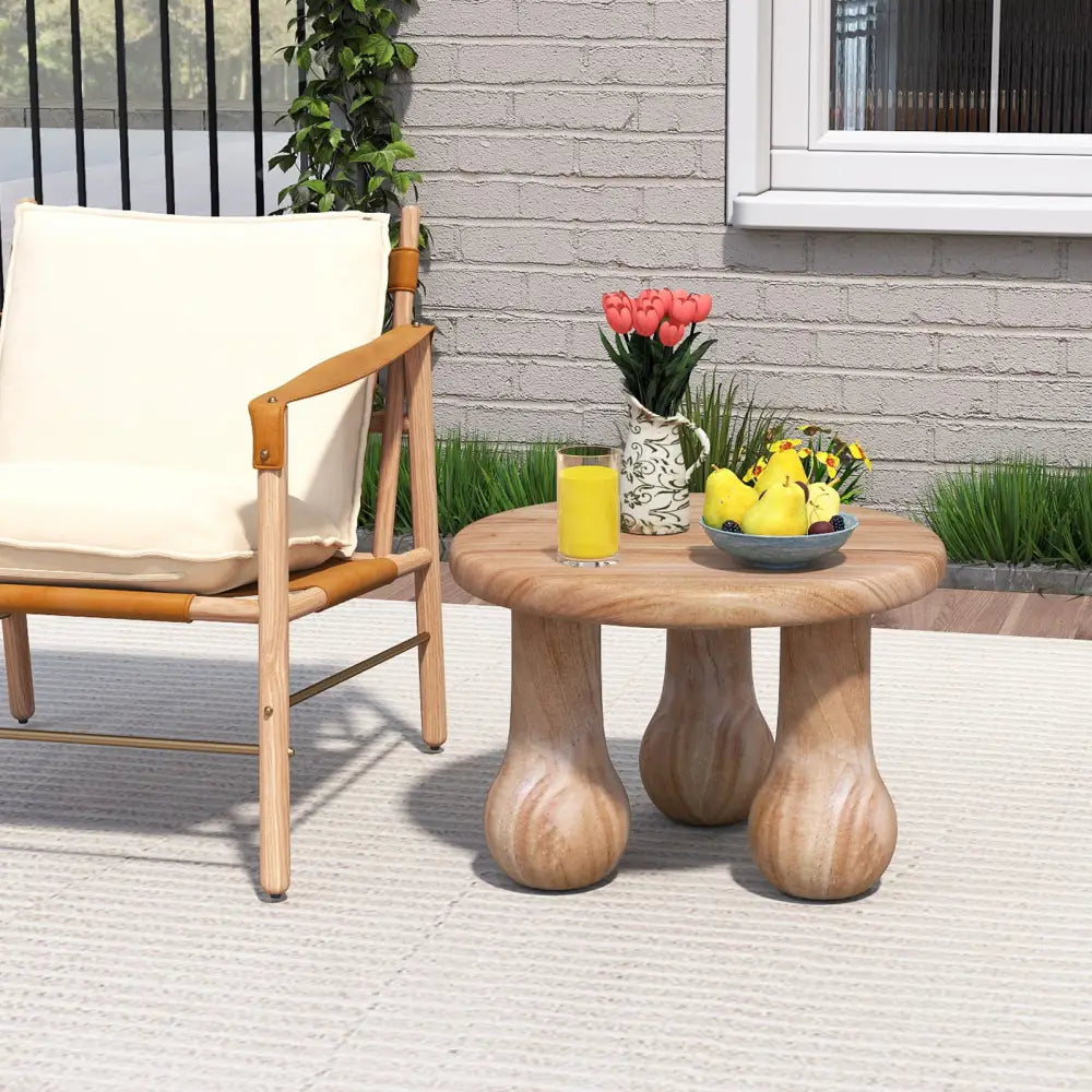 24’’ Small Solid Mahogany Wood Coffee Table with Thickened Top and Column Legs - End & Side Tables