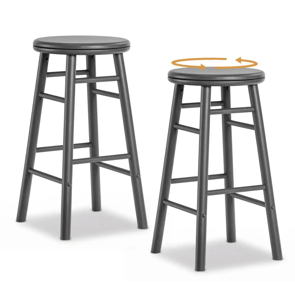 24’’ Swivel Bar Stools Set of 2 with Footrests & Crossbars-Gray - Gray - Bar Stools