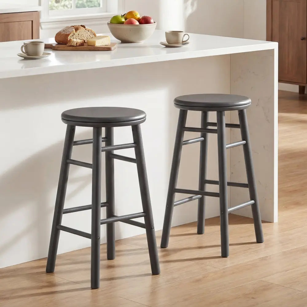 24’’ Swivel Bar Stools Set of 2 with Footrests & Crossbars-Gray - Gray - Bar Stools