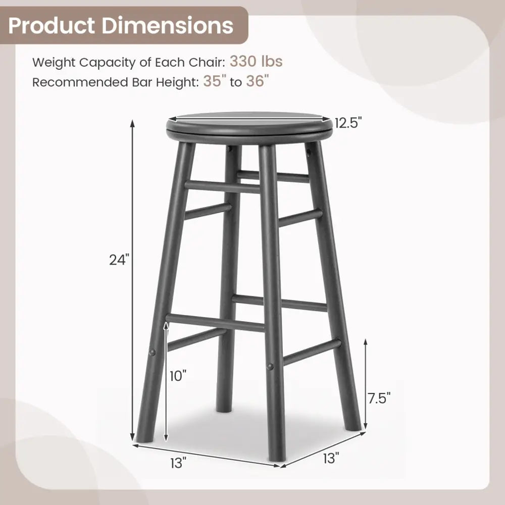 24’’ Swivel Bar Stools Set of 2 with Footrests & Crossbars-Gray - Gray - Bar Stools