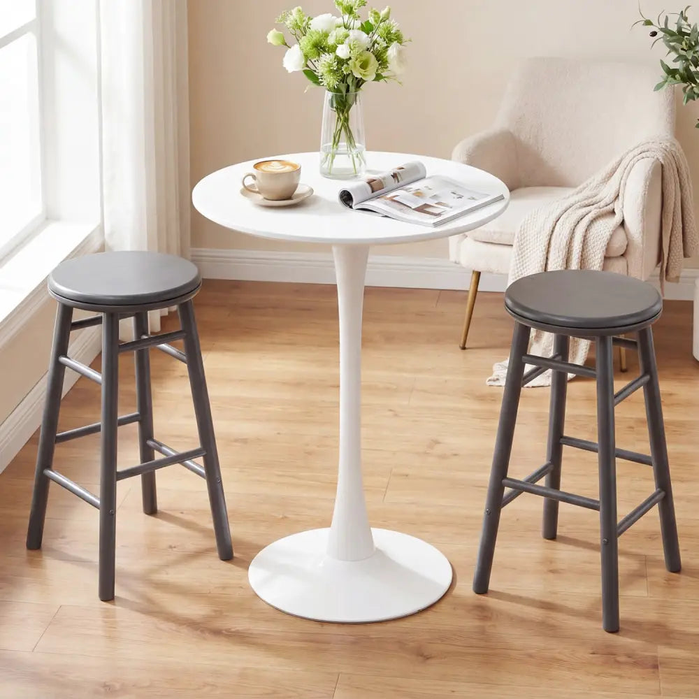 24’’ Swivel Bar Stools Set of 2 with Footrests & Crossbars-Gray - Gray - Bar Stools