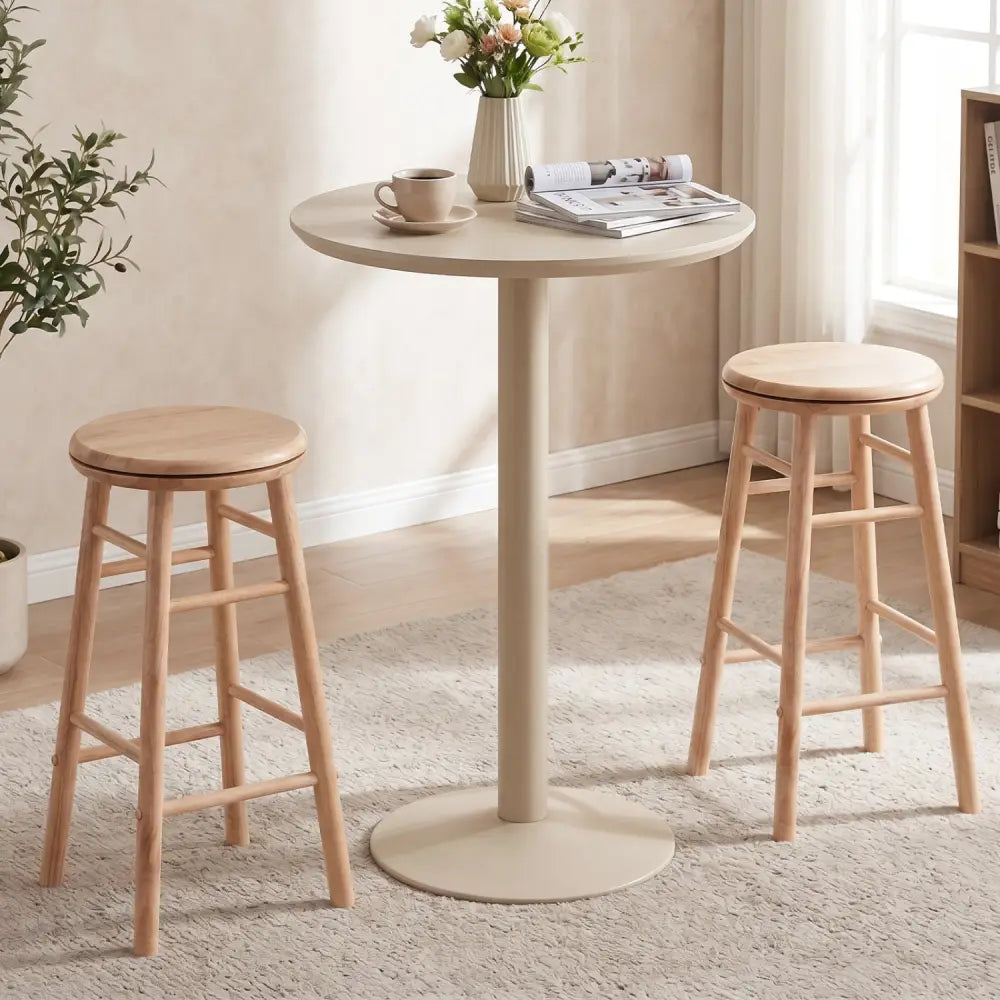 24’’ Swivel Bar Stools Set of 2 with Footrests & Crossbars-Natural - Natural - Bar Stools