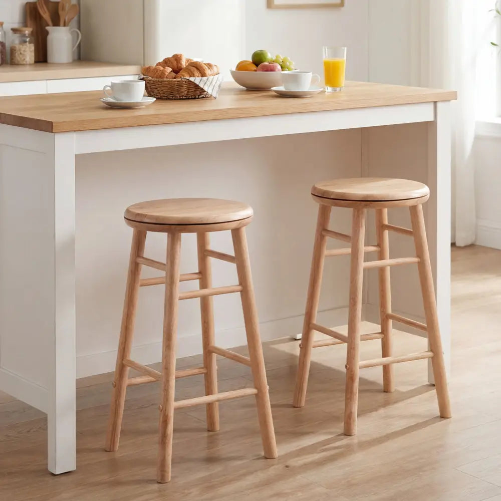 24’’ Swivel Bar Stools Set of 2 with Footrests & Crossbars-Natural - Natural - Bar Stools