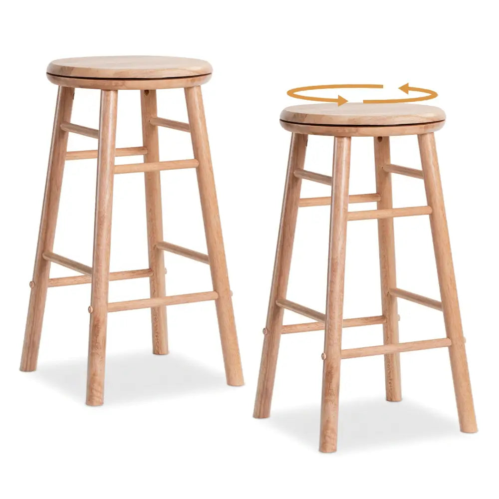 24’’ Swivel Bar Stools Set of 2 with Footrests & Crossbars-Natural - Natural - Bar Stools