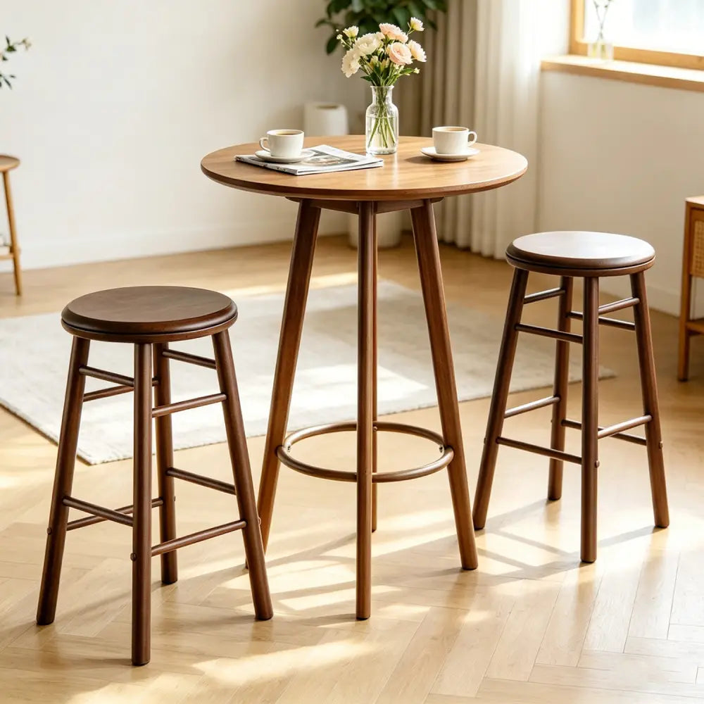 24’’ Swivel Bar Stools Set of 2 with Footrests & Crossbars-Walnut - Walnut - Bar Stools