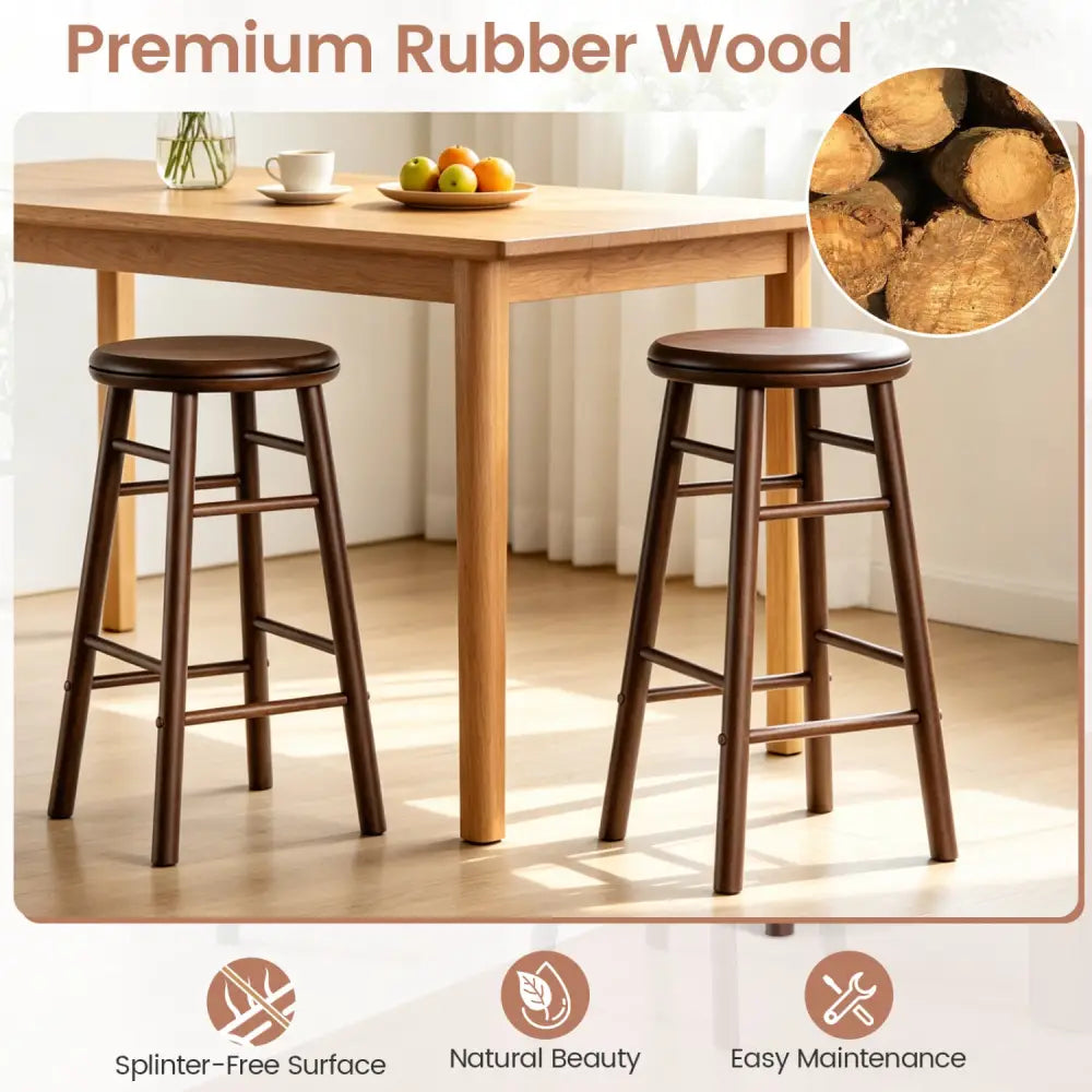 24’’ Swivel Bar Stools Set of 2 with Footrests & Crossbars-Walnut - Walnut - Bar Stools