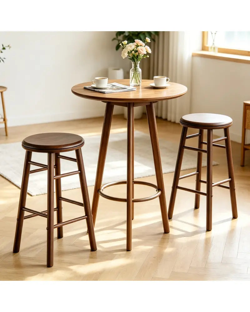 24’’ Swivel Bar Stools Set of 2 with Footrests & Crossbars-Walnut - Walnut - Bar Stools