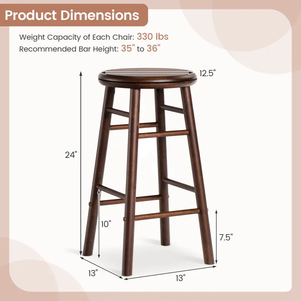 24’’ Swivel Bar Stools Set of 2 with Footrests & Crossbars-Walnut - Walnut - Bar Stools