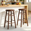24’’ Swivel Bar Stools Set of 2 with Footrests & Crossbars-Walnut - Walnut - Bar Stools