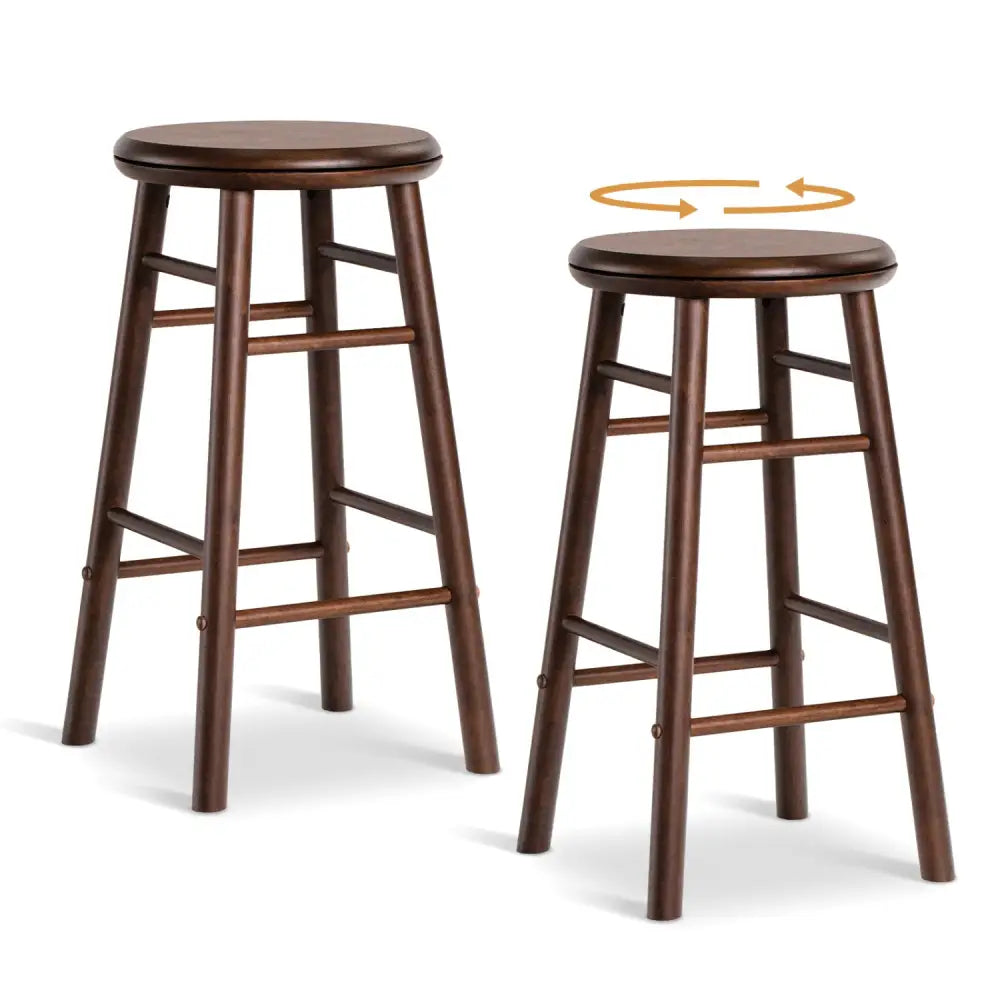 24’’ Swivel Bar Stools Set of 2 with Footrests & Crossbars-Walnut - Walnut - Bar Stools