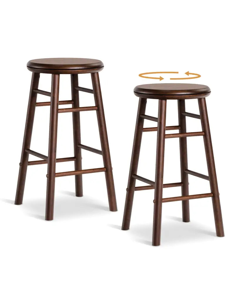 24’’ Swivel Bar Stools Set of 2 with Footrests & Crossbars-Walnut - Walnut - Bar Stools