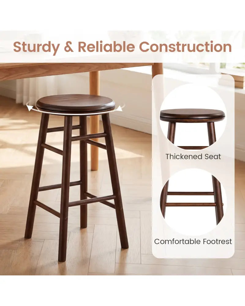 24’’ Swivel Bar Stools Set of 2 with Footrests & Crossbars-Walnut - Walnut - Bar Stools