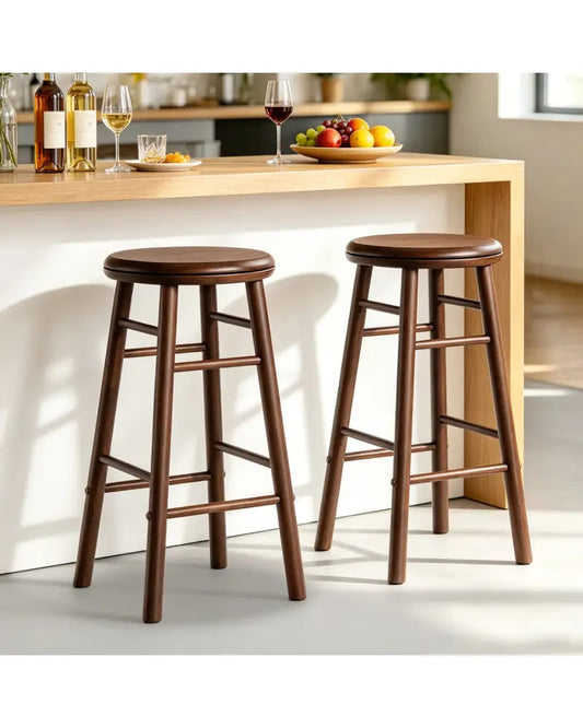 24’’ Swivel Bar Stools Set of 2 with Footrests & Crossbars-Walnut - Walnut - Bar Stools