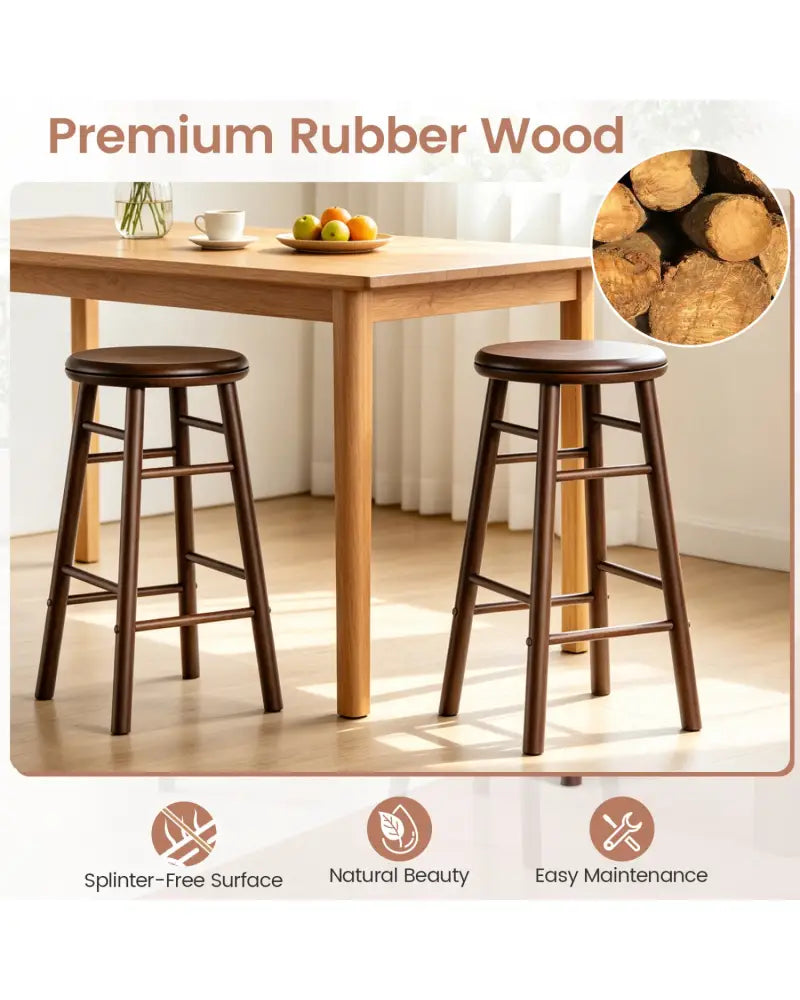 24’’ Swivel Bar Stools Set of 2 with Footrests & Crossbars-Walnut - Walnut - Bar Stools
